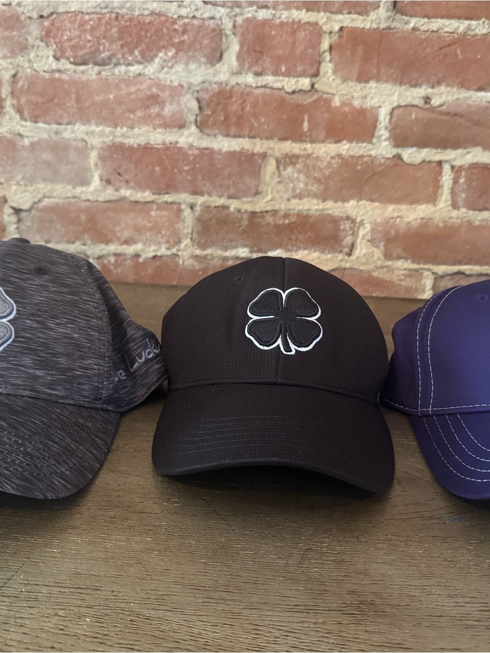 Men's Black Baseball Cap with Embroidered Four-Leaf Clover